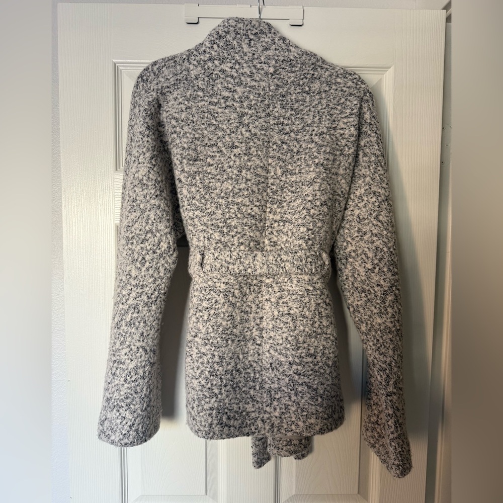 Mango Belted Wool Blend Cardigan Jacket Size S Gray Bouclé Coatigan - Picture 3 of 5